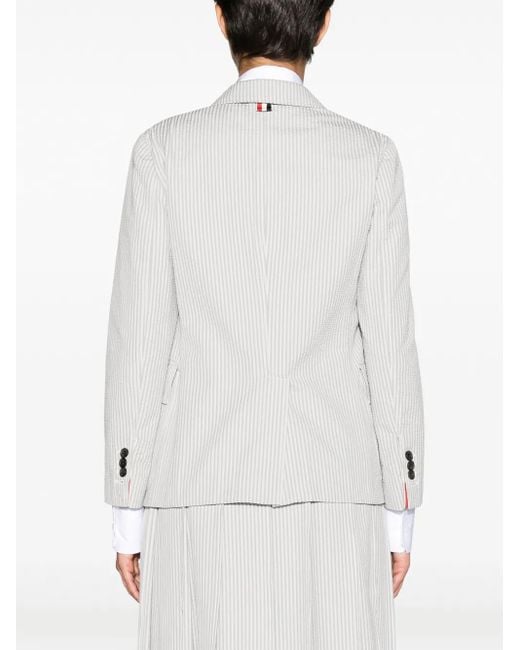 Thom Browne Gray Striped Seersucker Single-Breasted Blazer