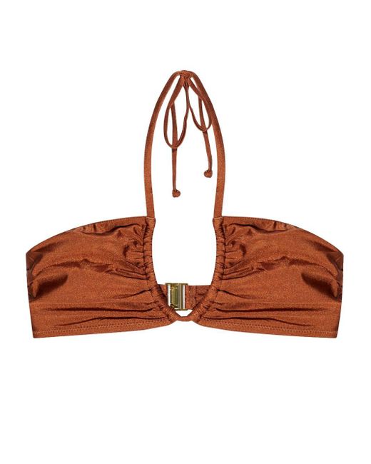 Ganni Brown Metallic-Threading Bikini Top