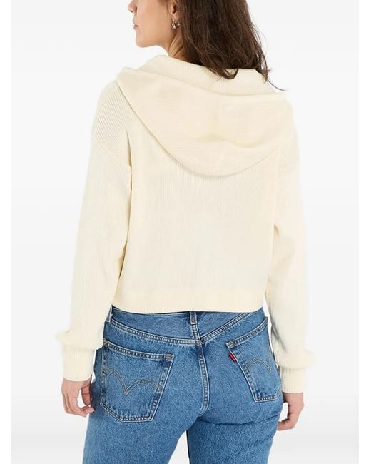 Guess White Flamina Ribbed-Knit Zip-Up Cardigan