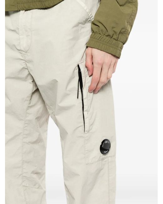 C P Company White Flatt Regular Cargo Pants for men