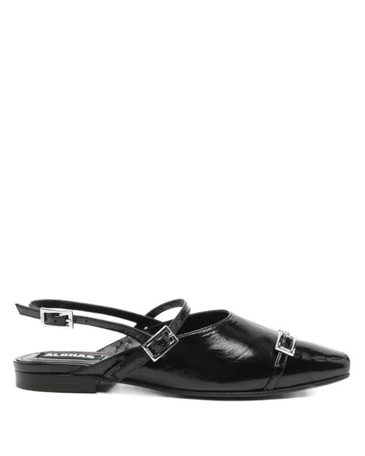 Alohas Black Buckle Slingback Flat Pumps