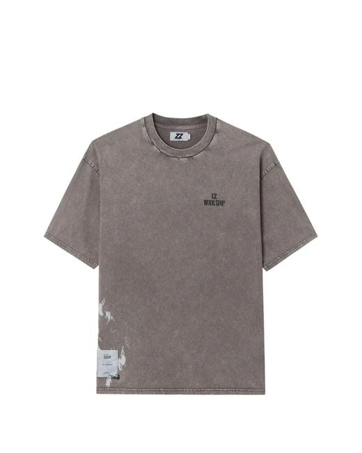 Izzue Gray Logo-Print T-Shirt for men