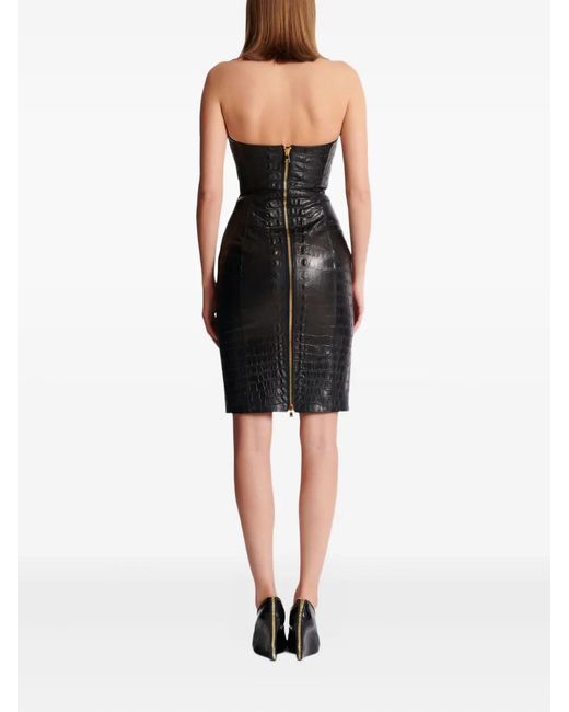 Balmain Black Crocodile-Embossed Halterneck Mini Dress