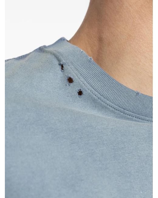 M I S B H V Blue Graphic-Print Distressed T-Shirt