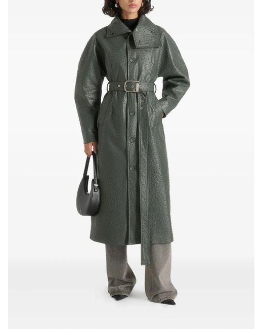 Manière De Voir Gray Leyna Ostrich Hourglass Belted Coat