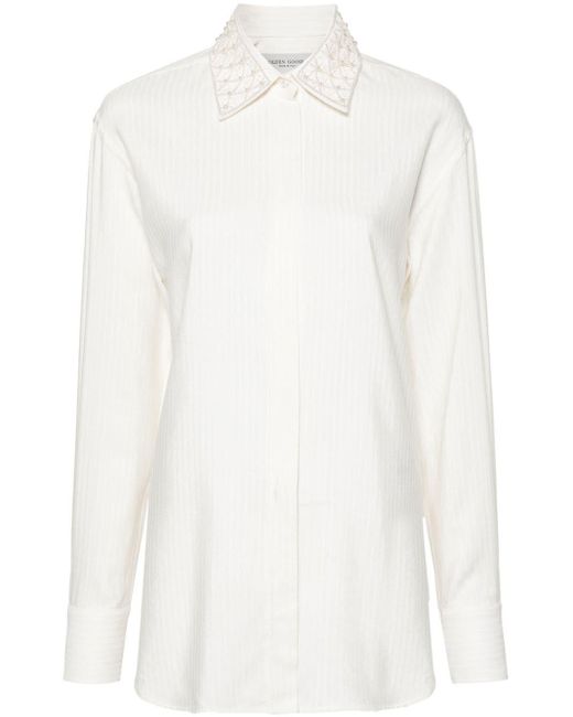 Golden Goose Deluxe Brand White Long-Sleeved Silk Shirt With Pearls