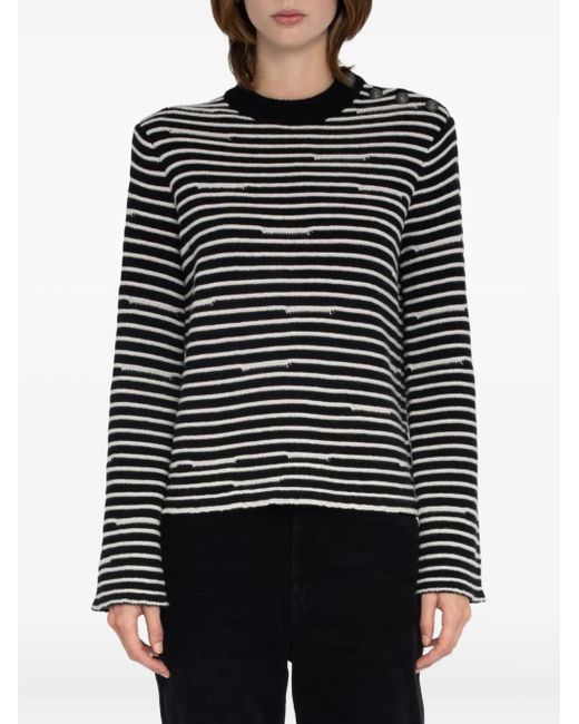 Zadig & Voltaire Black Spiky Striped Button-Detailed Sweater
