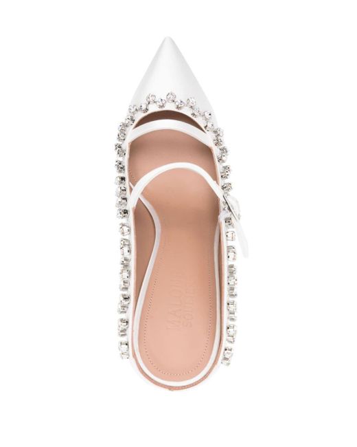 Malone Souliers White Gala 100mm Crystal-embellished Mules
