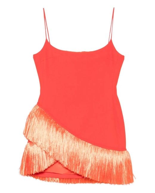 David Koma Red Fringed-Detail Mini Dress
