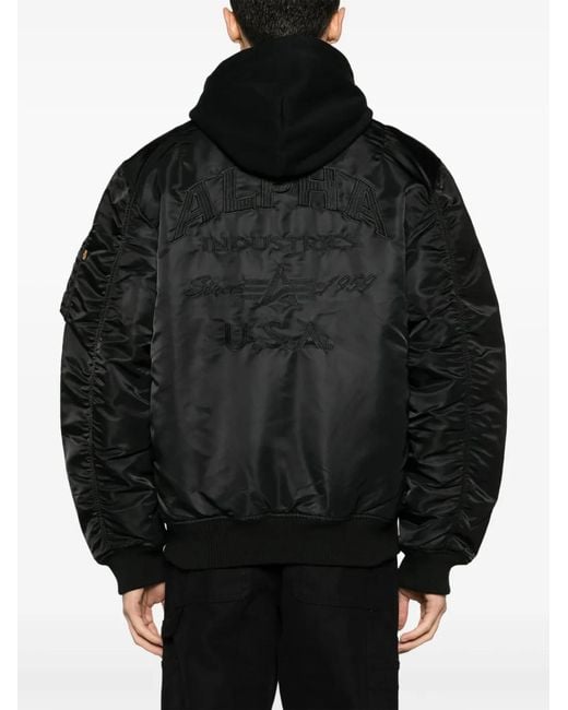 Alpha Industries Black Hooded Padded Bomber Jacket for men