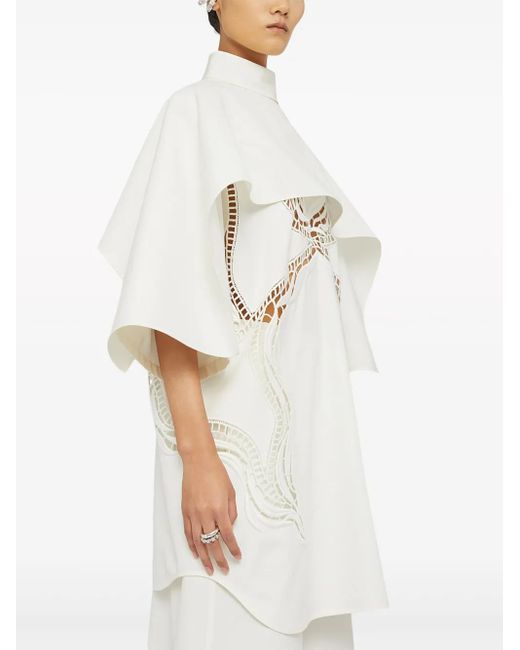 Jil Sander White Lace-Detail Cotton-Silk Cape Top