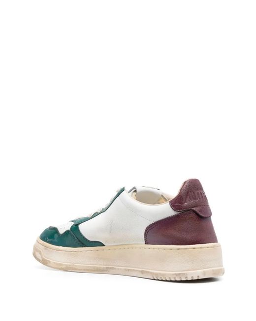Autry Blue Super Vintage Medalist Low Sneakers In White, Green And Burgundy Leather for men