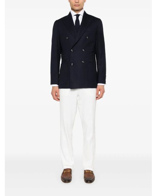 Barba Napoli Blue Double-Breasted Jacket for men