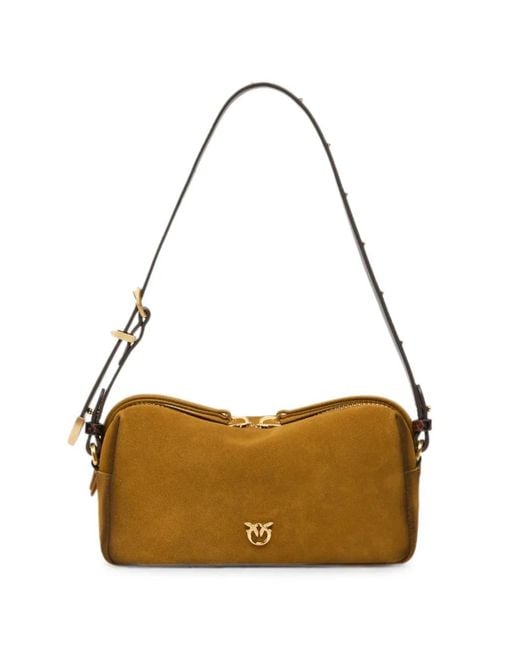 Pinko Metallic Boston Suede Shoulder Bag