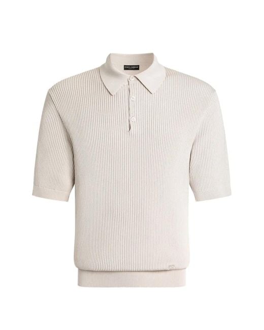 Dolce & Gabbana White Ribbed Polo for men
