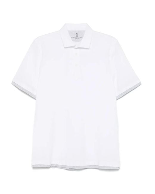 Brunello Cucinelli White Faux-Layered Polo Shirt for men