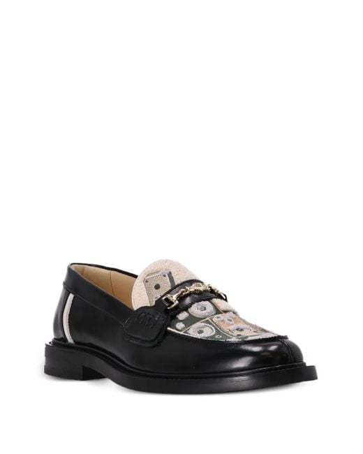 Filling Pieces Black Leather Patterned Loafers for men