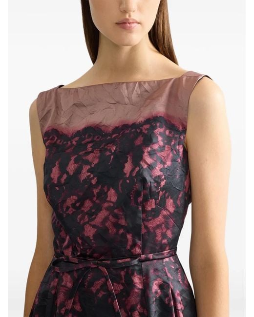 Erdem Purple Printed Textured-Satin Midi Dress
