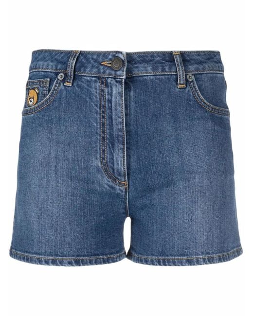 Moschino Blue Teddy Bear Patch Denim Shorts