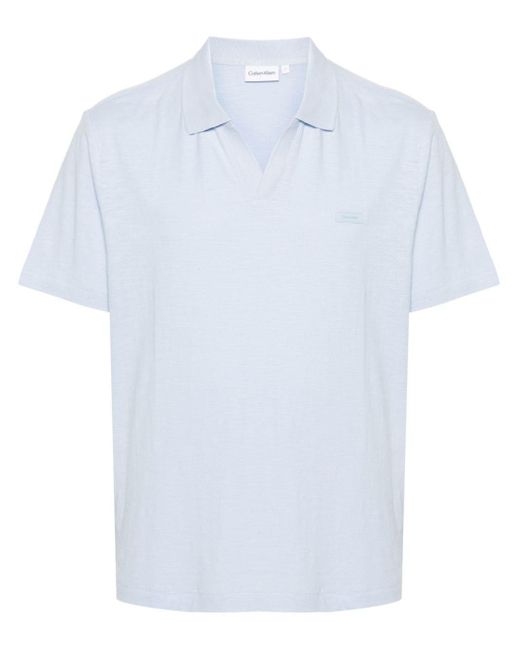 Calvin Klein White Logo-Patch Mélange Polo Shirt for men