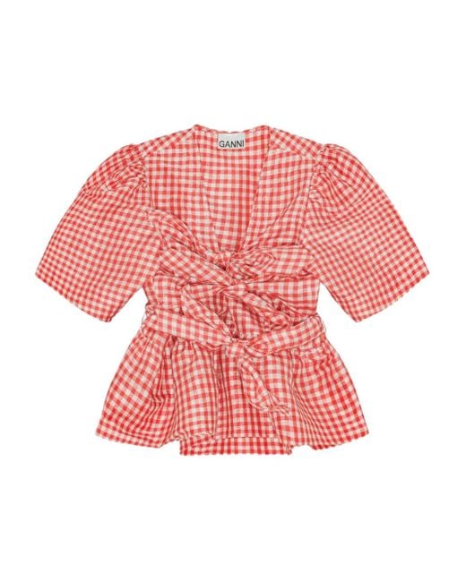 Ganni Red Self-Tie Blouse
