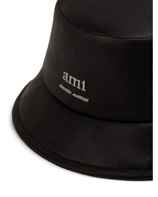 AMI Black Logo-plaque Leather Bucket Hat