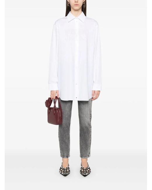 Moschino Gray Compact Eleanor Crocodile Embossed Shoulder Bag
