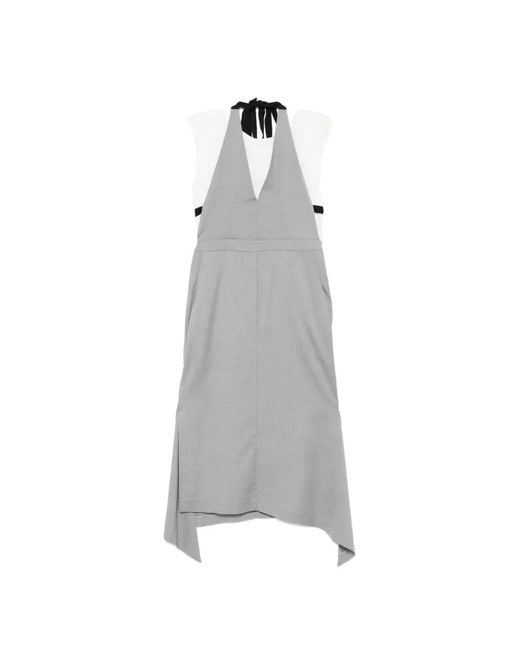 Tela Gray V-Neck Halterneck Midi Dress