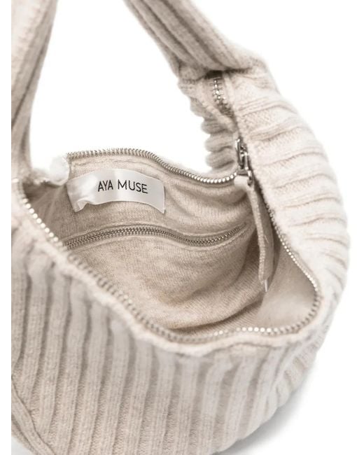 AYA MUSE White Sac Cabas Zippé À Design Côtelé