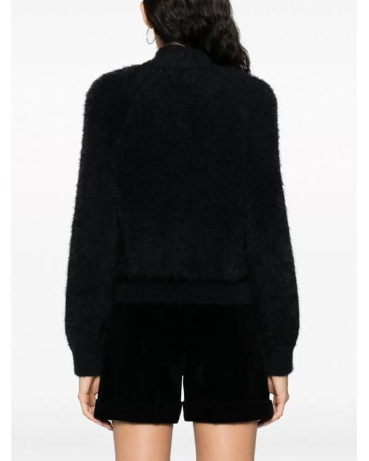 Alberta Ferretti Black Brushed-Effect Press-Stud Cardigan