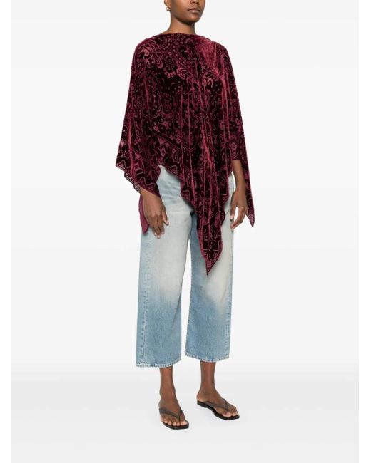 Etro Red Paisley-Pattern Velvet Poncho
