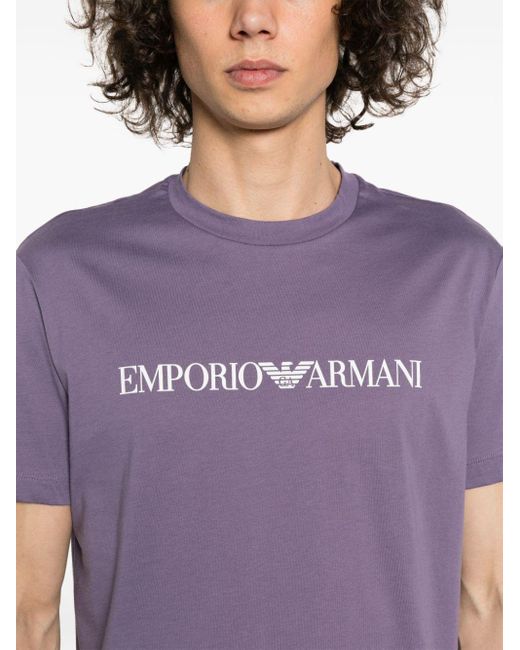 Emporio Armani Purple Logo-print Cotton T-shirt for men