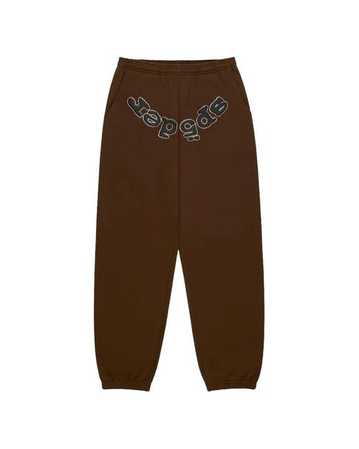 Sp5der Brown Rhinestone-Logo Trousers for men