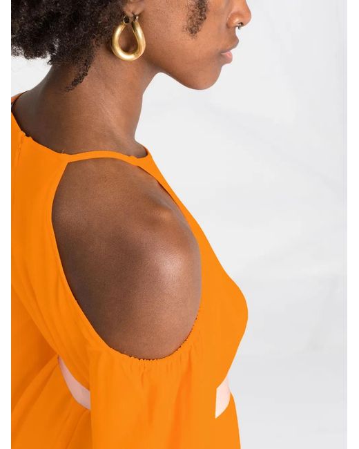 Stella McCartney Orange Cold-Shoulder Belted Dress