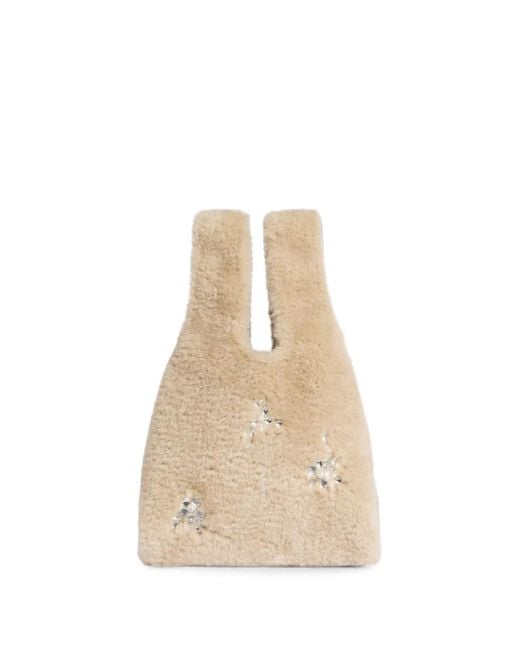 Simone Rocha White Embellished Faux-Fur Tote Bag