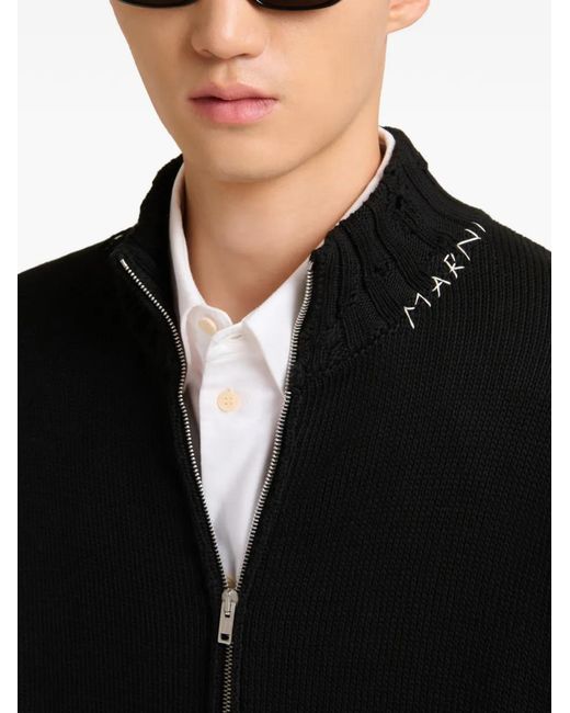 Marni Black Sweat Zippé En Coton À Design Côtelé for men