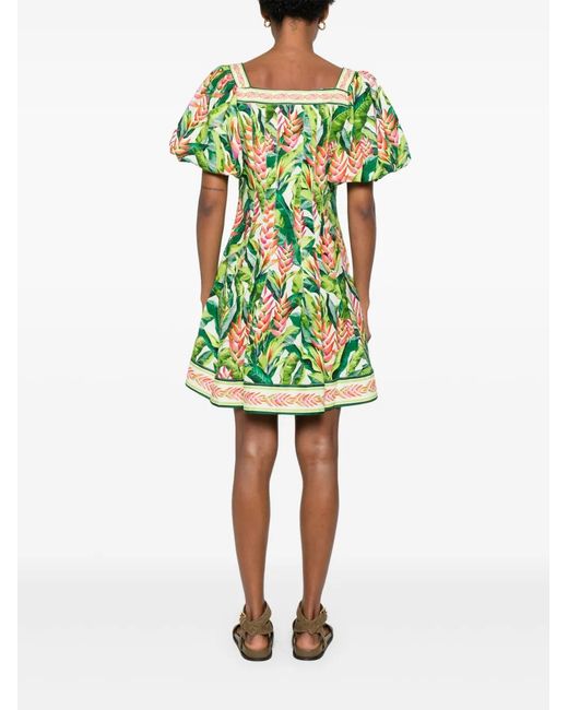 Farm Rio Green Floral-Print Mini Dress