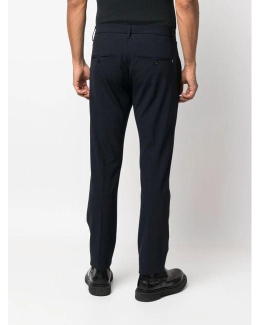 Dondup Blue Mid-Rise Tapered Trousers for men
