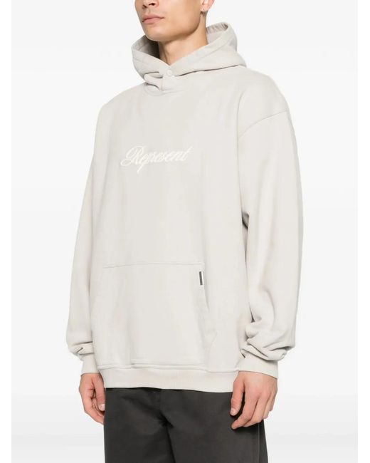 Represent Gray Script Logo Hoodie for men