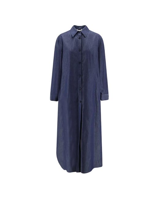 Hevò Blue Arigliano Button-Up Shirt Dress