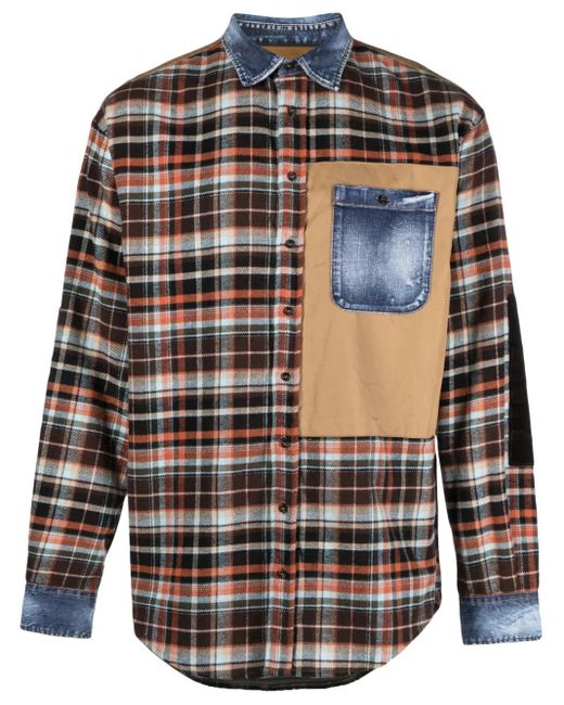 DSquared² Gray Denim-Details Check-Pattern Shirt for men