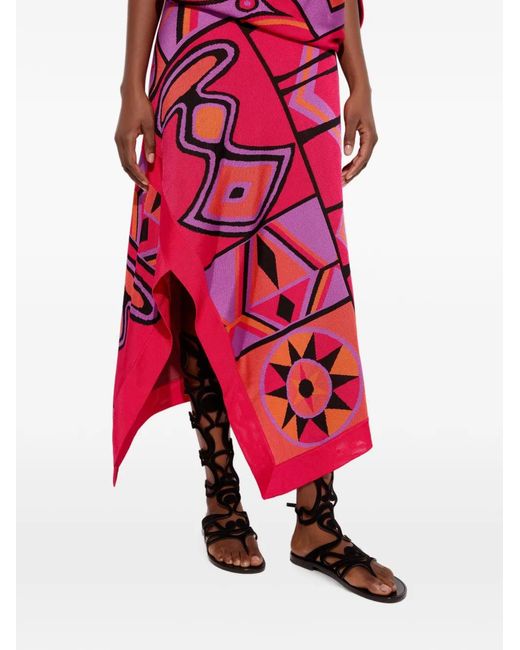 Emilio Pucci Red Jacquard Asymmetrical Skirt