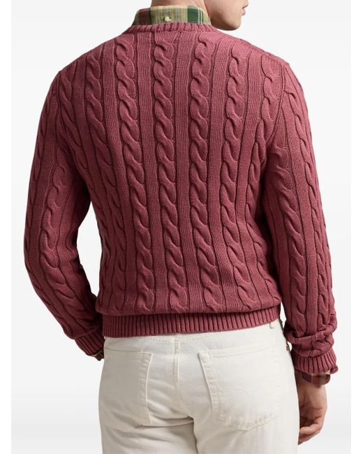 Polo Ralph Lauren Red Cable-Knit Crew-Neck Jumper for men