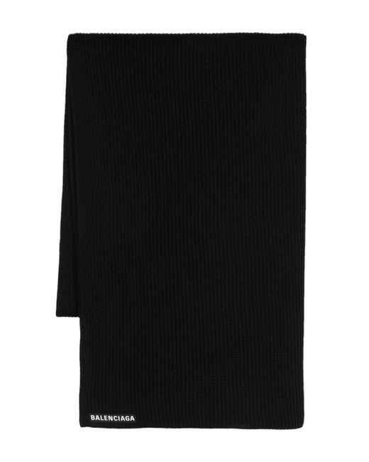Balenciaga Black Logo-Patch Wool Scarf for men