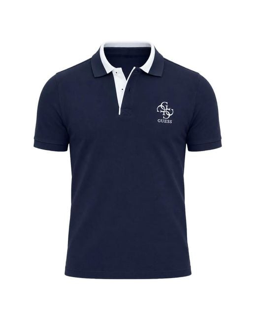 Guess Blue Lyle Logo-Embroidered Polo Shirt for men