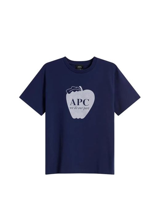 A.P.C. Blue Apple-Print T-Shirt for men