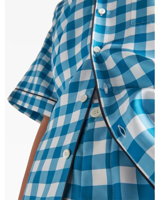 Prada Blue Check-Print Silk Bermuda Shorts for men