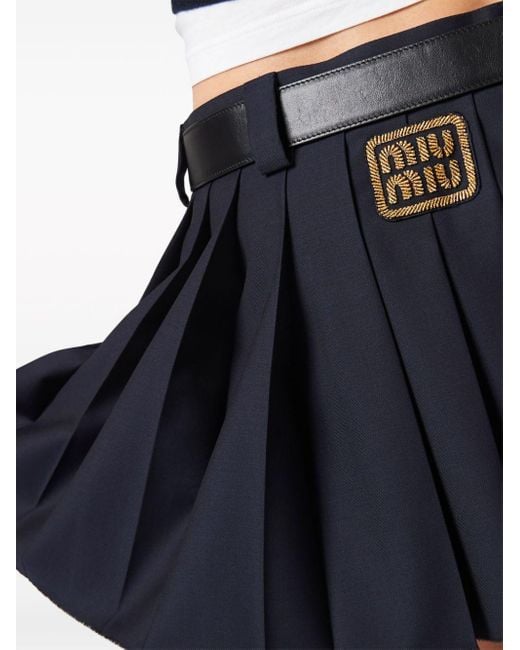 Miu Miu Blue Batavia Pleated Wool Skirt - Women's - Wool