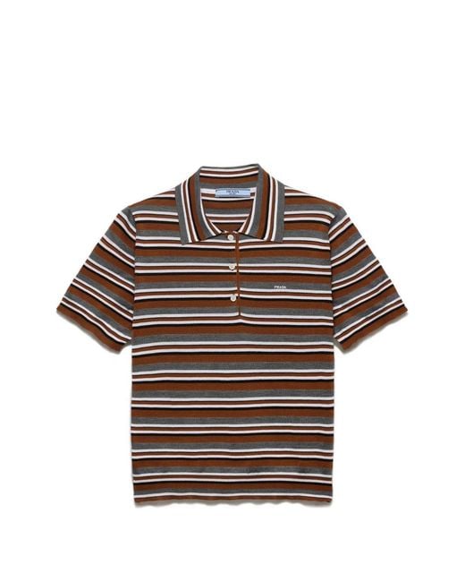 Prada Brown Short-Sleeved Striped Cotton Polo Shirt