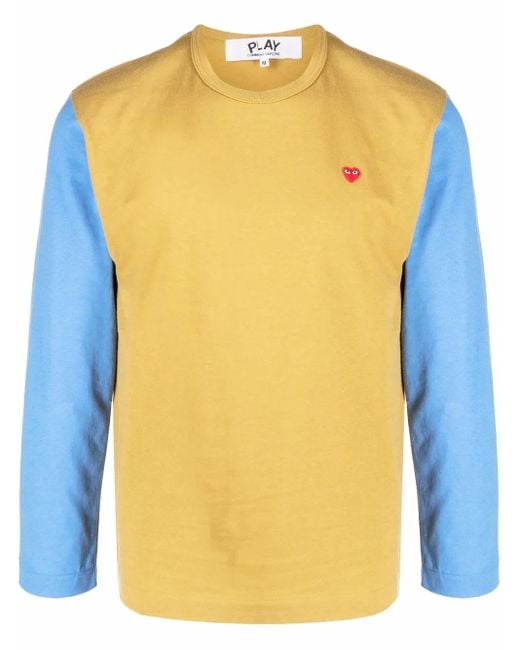 COMME DES GARÇONS PLAY Yellow Logo-Embroidered Colour-Block T-Shirt for men